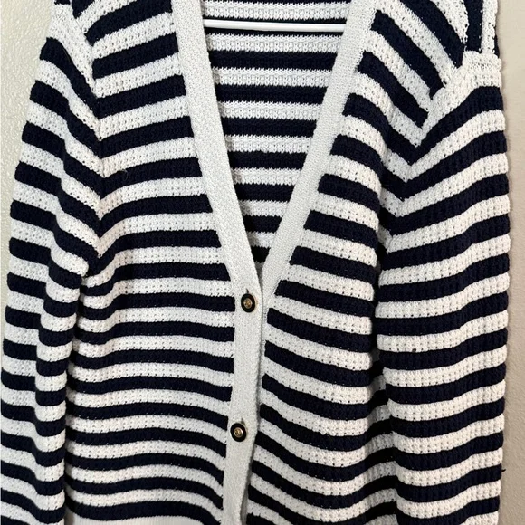 J. Crew Navy and White Striped Cardigan Women’s Large Coastal - Picture 3 of 6